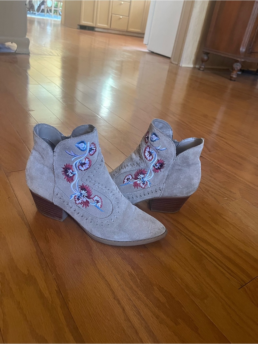Suede Embroidered Ankle Boots